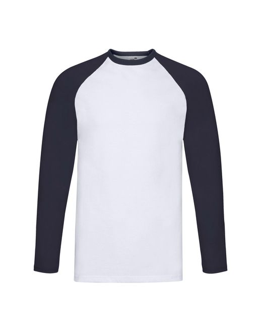 Fruit Of The Loom Blue Contrast Long-Sleeved Baseball T-Shirt /Deep) for men