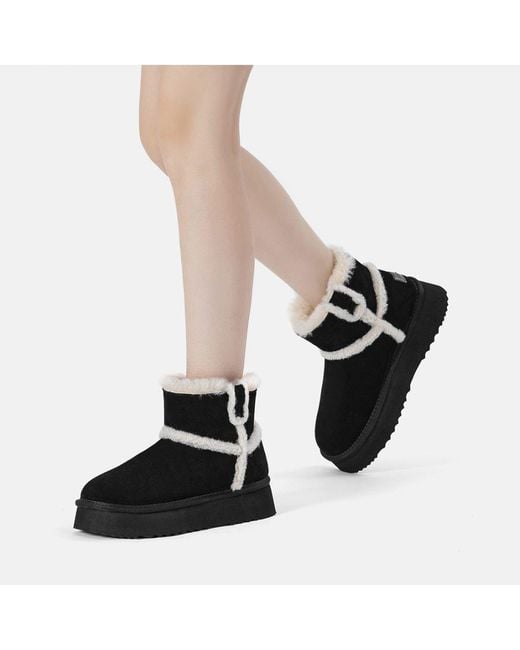 EverAu Australia Black Ever Au Barren Leather Chic Platform Short Boots