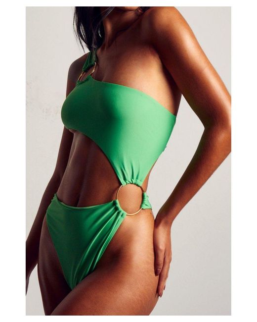 MissPap Green One Shoulder Ring Detail Swimsuit