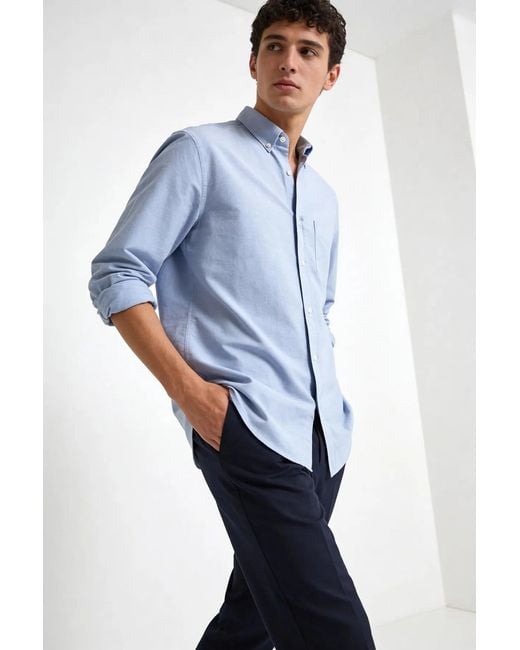 Secret Label Blue Oxford Cotton Long Sleeve Shirt for men