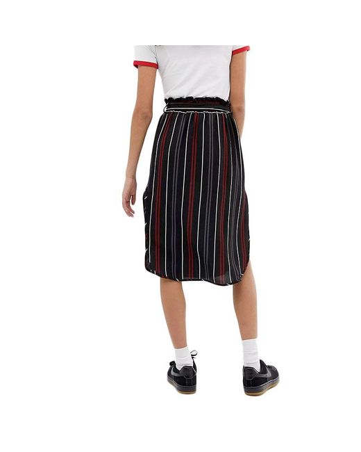 Brave Soul Black Vixen Midi Skirts Stretch Ladies Stripe Casual Bottom Mid Rise