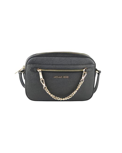 Michael Kors Black Jet Set Item Large East West Saffiano Leather Zip Chain Crossbody Handbag Solid/