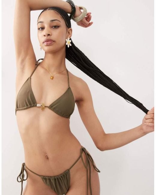 Motel Natural Pami Bead Detail Bikini Top
