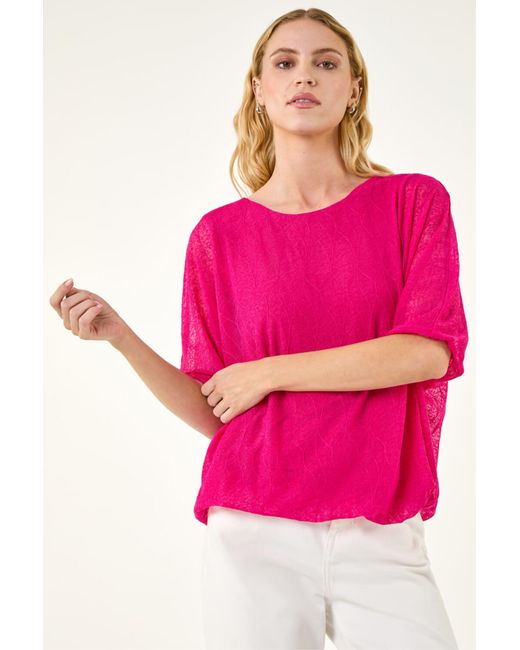 Roman Pink Mesh Bubble Hem Stretch Top