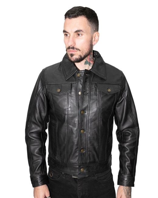 Infinity Leather Gray Retro Trucker Jacket-Constantine for men
