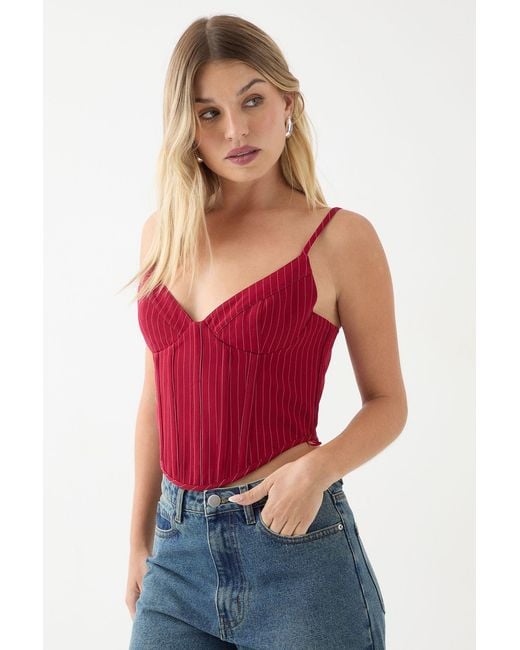 MissPap Red Pinstripe Boned Corset Bustier Top