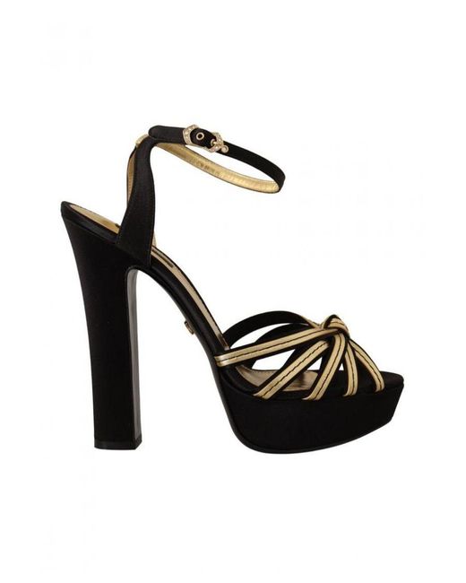 Dolce & Gabbana Black Viscose Ankle Strap Heels Sandals Shoes Silk