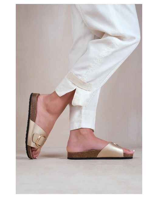 Where's That From Metallic 'Sequoia' Flat Single Strap Sandals With Buckle Detail