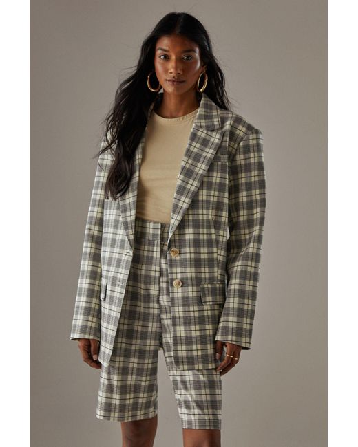 Warehouse Brown Oversized Check Blazer