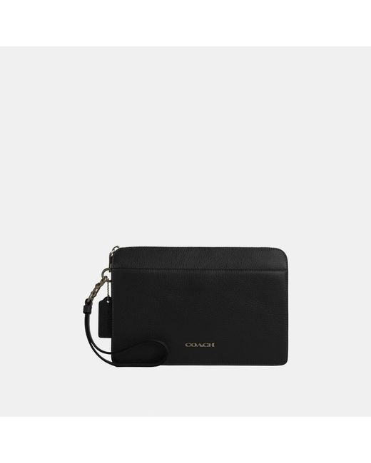 COACH Black Pebbled Leather Zip Pouch for men