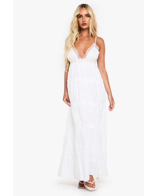 Boohoo Embroidered Ruffle Cotton Maxi Dress in White | Lyst UK Boohoo Embroidered Ruffle Cotton Maxi Dress in White | Lyst UK