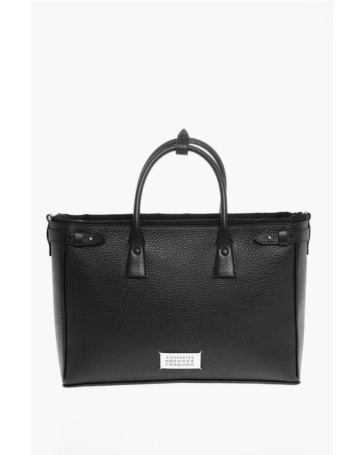 Maison Margiela Mm11 Gestructureerde Leren 5ac Daily Tote Bag Met Canvasdetail In Zwart in het Black