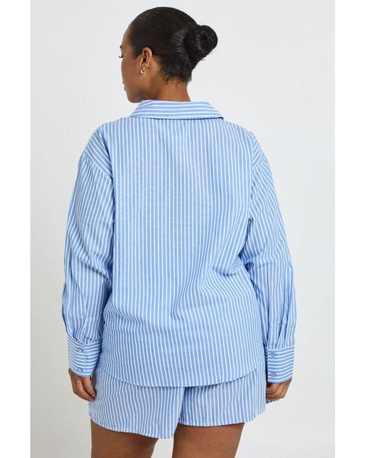 Boohoo Blue Plus Cotton Pinstripe Pyjama Short