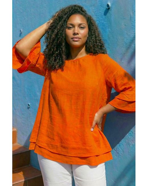 Roman Orange Curve Layered Sleeve Top