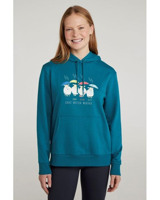 Mountain Warehouse Blue 'Regional' Great British Weather Graphic Hoodie Warm Cosy Pullover
