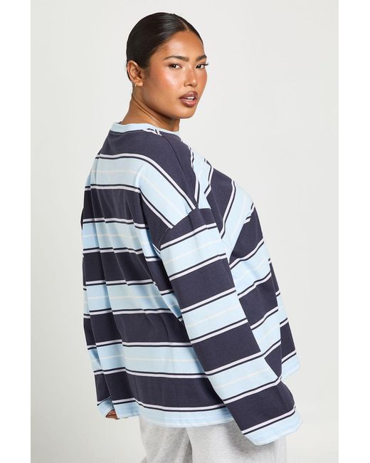 Boohoo Blue Plus Stripe Oversized Long Sleeve Top
