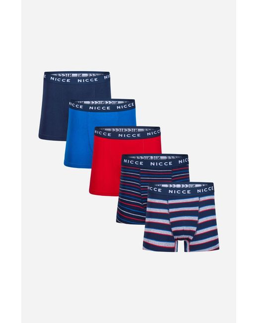Nicce London Blue Multi 5-Pack Cotton Rich Boxer Briefs With Logo Waistband And Assorted Patterns for men