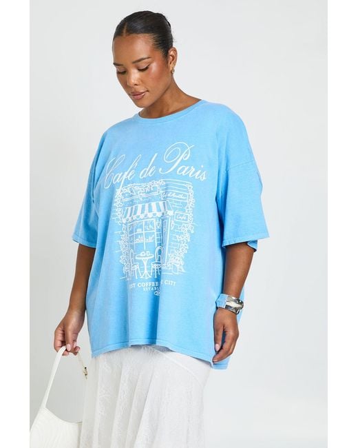 Boohoo Blue Plus Cafe De Paris Printed T Shirt