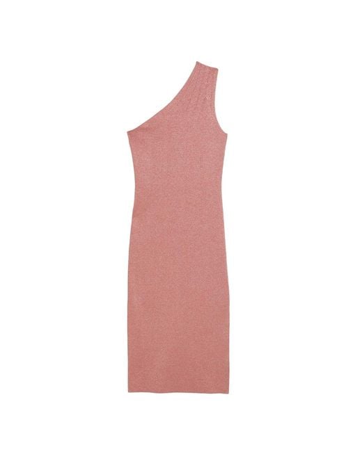 Ted Baker Pink Kaleyy One Shoulder Lurex Knit Midi Pale Dress