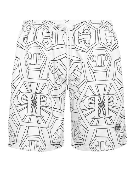 Philipp Plein Short Swim Boxer Monogram in het White voor heren
