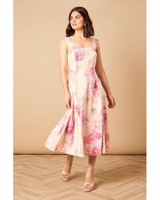 Oasis Pink Bow Strap Midi Prom Dress