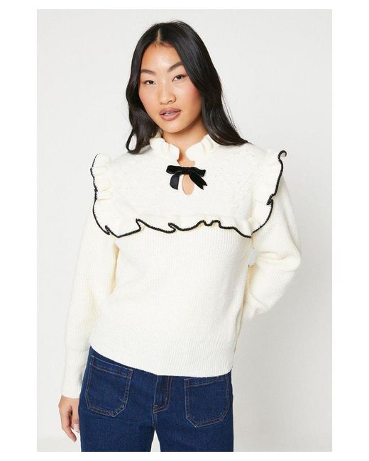 Oasis White Petite Frill Bow Detail Jumper