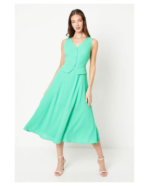 Coast Green Waistcoat Midi Dress With Drape Skirt