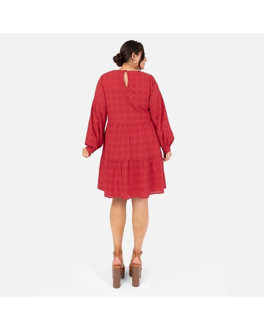 Lovedrobe Red Smock Crew Neck Long Sleeve Knee Length Dress