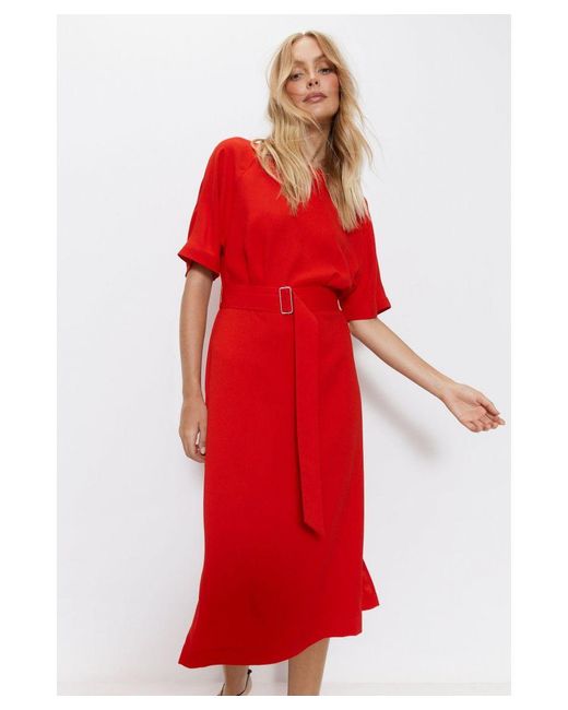 Warehouse Red Raglan Sleeve Soft Shift Dress
