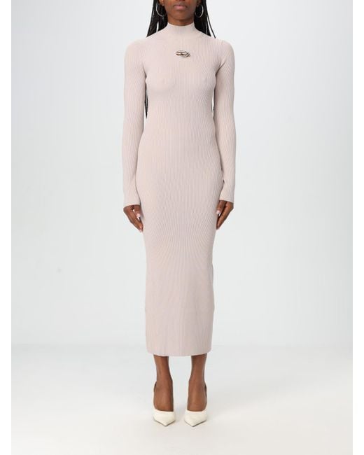 DIESEL Geribbelde Gebreide Midi-jurk Met Sleutelgatdetail in het Pink