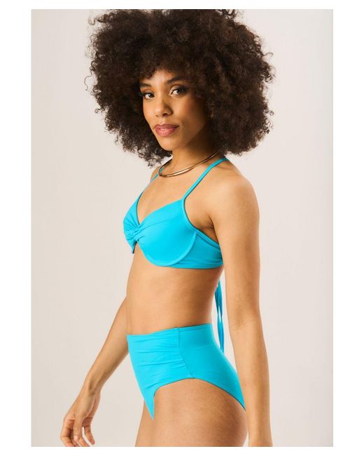Gini London Blue High Waisted Bikini With Ruched Bottom