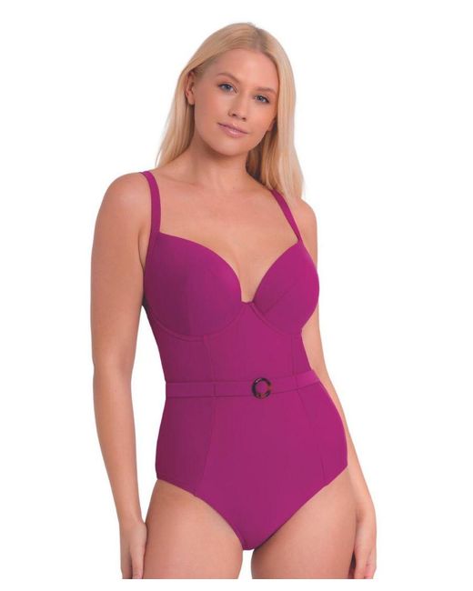 Curvy Kate Purple Cs019601 Retro Sun Padded Plunge Swimsuit Nylon