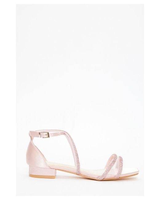Quiz Pink Satin Diamante Strappy Flat Sandals