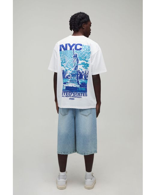 BoohooMAN Blue Oversized New York Landmark Print T-Shirt for men