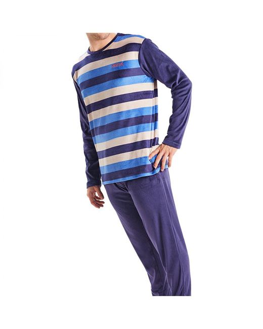 Munich Blue Long-Sleeved Round-Neck Velvet Pajamas Mu3 for men