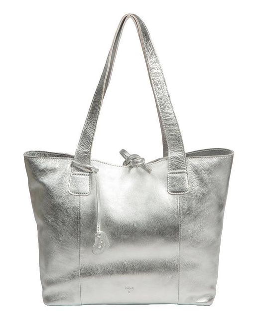 NiNa Amora Gray 'Carolina' Metallic Leather Tote Bag