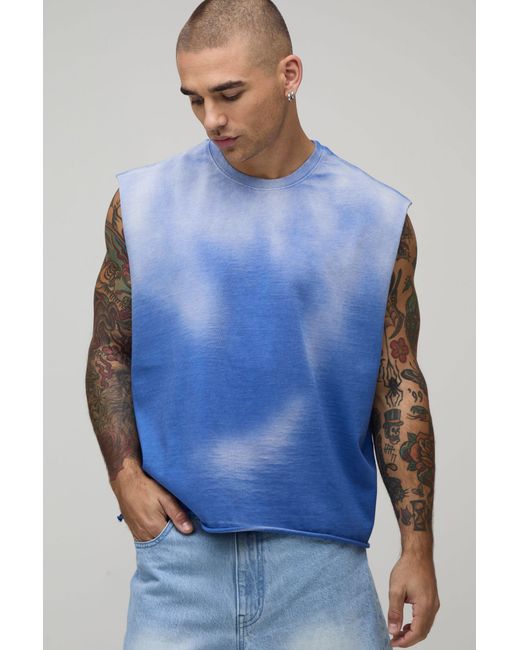 BoohooMAN Blue Boxy Fit Heavyweight Spray Wash Tank for men