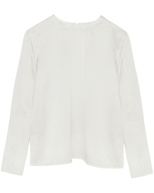 HERTH White Andie Ivory: Gots Organic Silk Long Sleeve Top