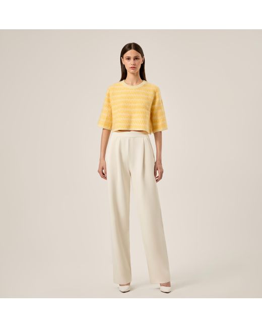 CRUSH Collection Yellow Two-Toned Fluffy Cashmere Crewneck Cropped Top