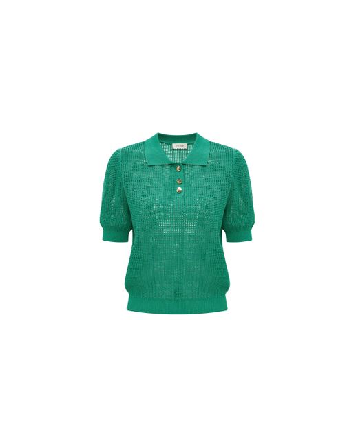 CRUSH Collection Green Buttons Pointelle Polo Top
