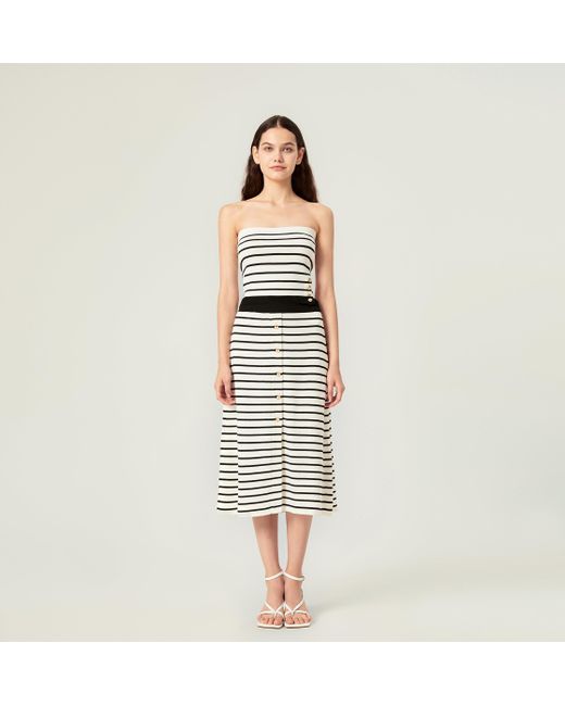 CRUSH Collection White Striped Button-Embellished Full Skirt