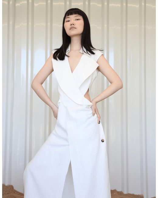 Maet White Xenia Linen Midi Dress