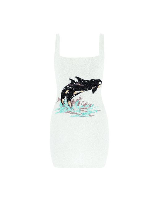 Oceanus White Marina Embroidered Luxury Sequin Mini Dress