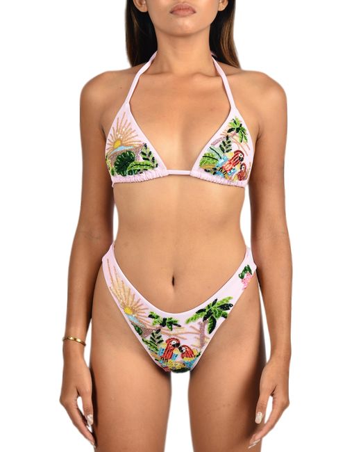 Oceanus Black Charli Embellished Premium Tropical Bikini