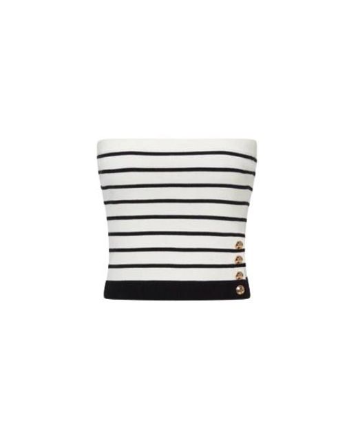 CRUSH Collection White Striped Button-Embellished Tube Top