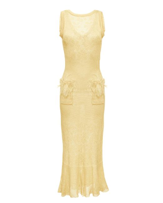 Andreeva Yellow Champagne Rose Knit Dress With Feathers