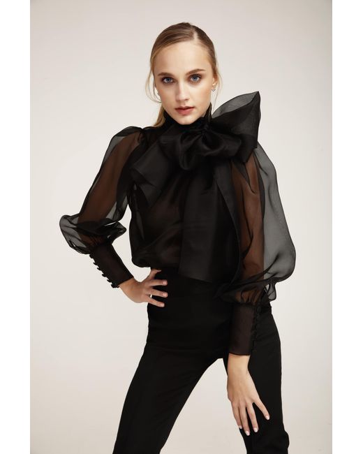 Lita Couture Black Flawless Bow Blouse