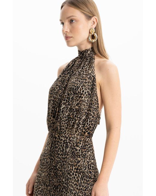 Lora Istanbul Natural Lea Leopard Halter Maxi Dress