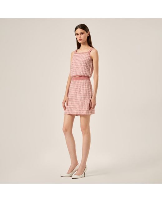 CRUSH Collection Pink Checked Bouclé Tweed Skirt