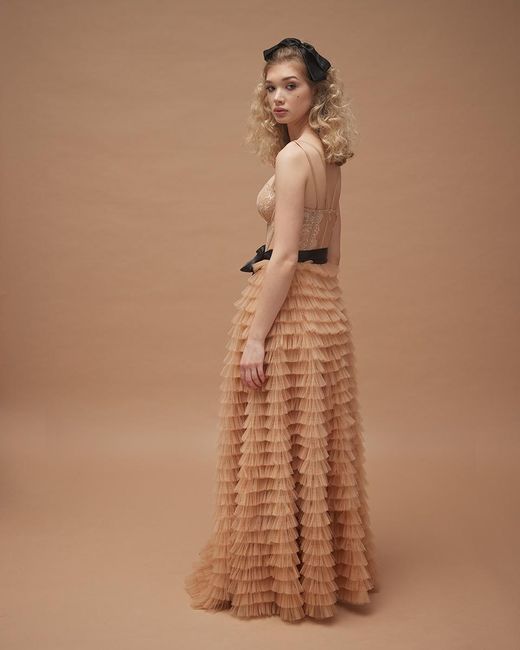 Lily Was Here Natural Phenomenal Tulle Dress With A Corset Embroidered With French Lace